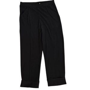Vecceli Italy Womens Stretch Pull-On Cuffed High-Rise Cropped Pants Black Medium